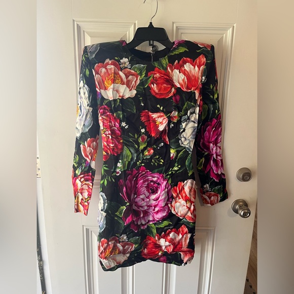 Dolce & Gabbana Floral-Printed Satin Mini Dress size 44 8 NEW long sleeve - Picture 5 of 13